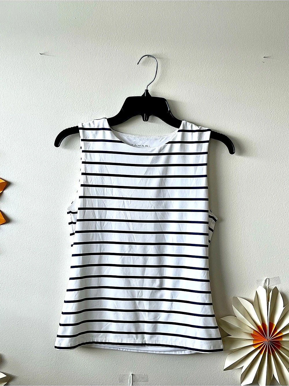 Tahari White & Navy Striped Tank Top